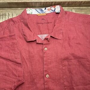 Tommy Bahama‎ Short Sleeve Linen Casual Pocket Shirt Men XL Heather Red